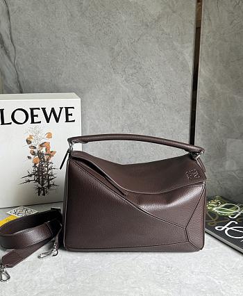 Loewe Large Puzzle Edge Bag In Supple Grained Calfskin Chocolate - 33x21.5x15cm