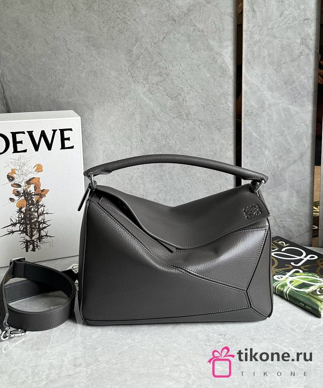 Loewe Large Puzzle Edge Bag In Supple Grained Calfskin Dark Gray - 33x21.5x15cm - 1