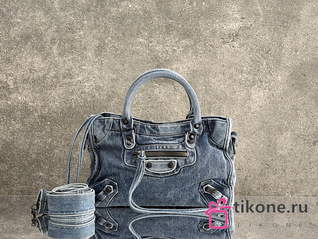 Balenciaga Le City Bag Small in Blue Washed Denim - 30x19x9.6cm - 1