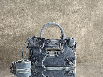 Balenciaga Le City Bag Small in Blue Washed Denim - 30x19x9.6cm