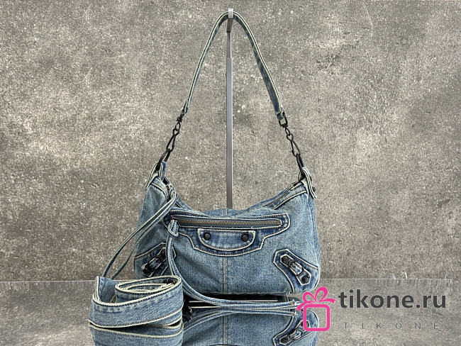 Balenciaga Le City Moto Small in Blue Washed Denim - 28x18x4cm - 1