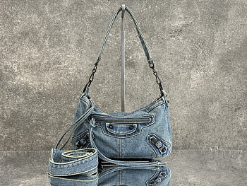 Balenciaga Le City Moto Small in Blue Washed Denim - 28x18x4cm