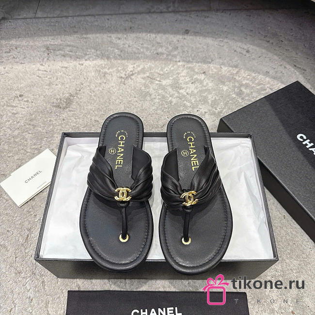 Chanel Thongs Lambskin Black G47103 - 1