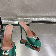 Amina Muaddi Mini Camelia Embellished Satin Mules Green 10cm - 5