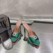 Amina Muaddi Mini Camelia Embellished Satin Mules Green 10cm - 4
