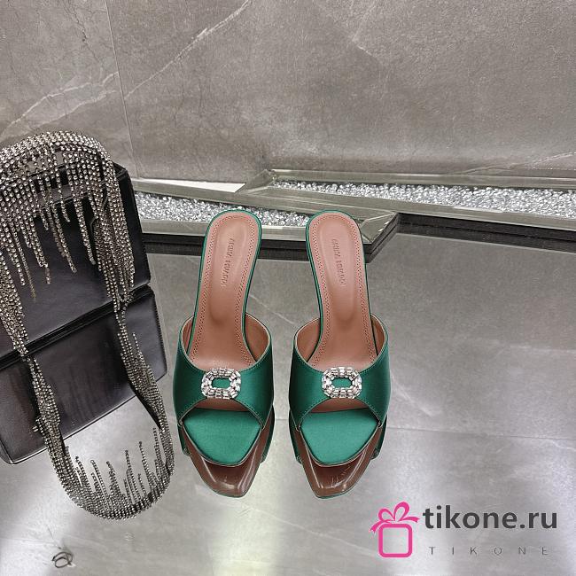 Amina Muaddi Mini Camelia Embellished Satin Mules Green 10cm - 1