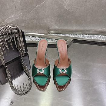 Amina Muaddi Mini Camelia Embellished Satin Mules Green 10cm