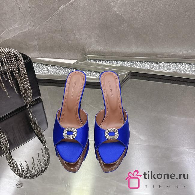 Amina Muaddi Mini Camelia Embellished Satin Mules Blue 10cm - 1