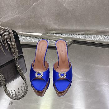 Amina Muaddi Mini Camelia Embellished Satin Mules Blue 10cm