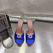 Amina Muaddi Mini Camelia Embellished Satin Mules Blue 10cm - 6