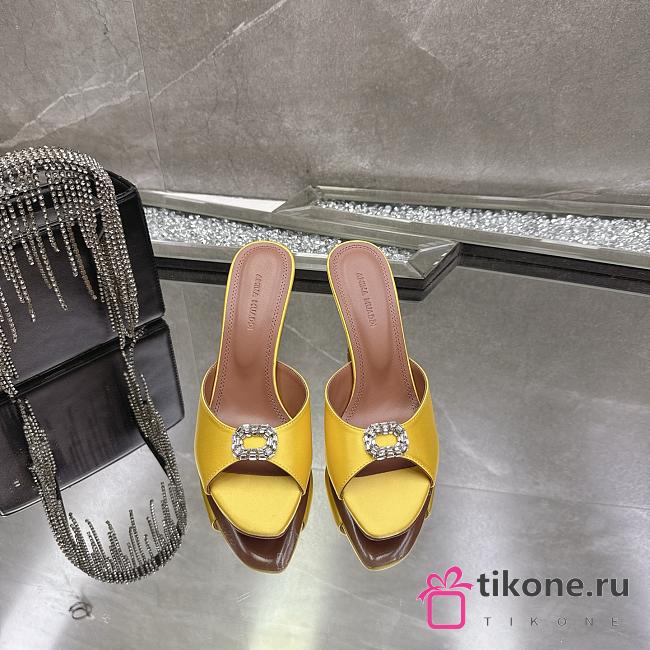 Amina Muaddi Mini Camelia Embellished Satin Mules Yellow 10cm - 1