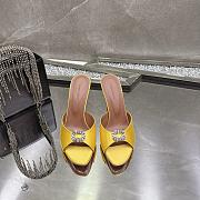 Amina Muaddi Mini Camelia Embellished Satin Mules Yellow 10cm - 4