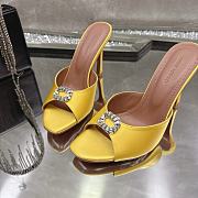 Amina Muaddi Mini Camelia Embellished Satin Mules Yellow 10cm - 2
