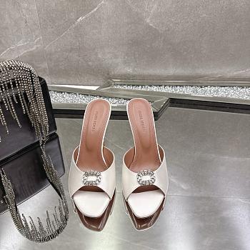 Amina Muaddi Mini Camelia Embellished Satin Mules White 10cm