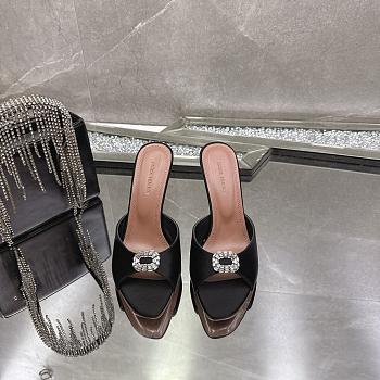 Amina Muaddi Mini Camelia Embellished Satin Mules Black 10cm