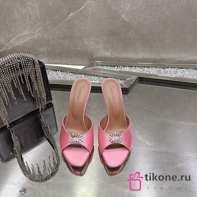 Amina Muaddi Mini Camelia Embellished Satin Mules Coral 10cm - 1