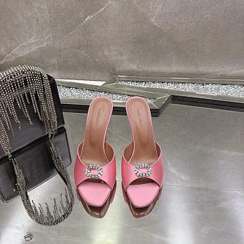 Amina Muaddi Mini Camelia Embellished Satin Mules Coral 10cm