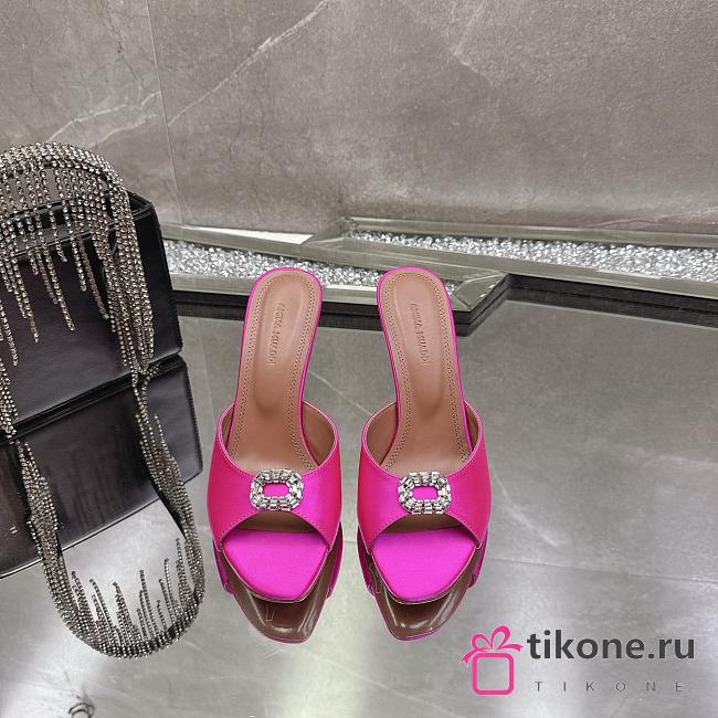 Amina Muaddi Mini Camelia Embellished Satin Mules Pink 10cm - 1