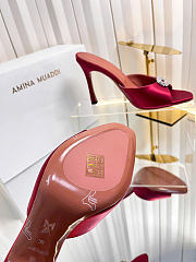 Amina Muaddi Mini Camelia Embellished Satin Mules Burgundy 10cm - 2