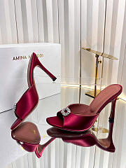 Amina Muaddi Mini Camelia Embellished Satin Mules Burgundy 10cm - 3