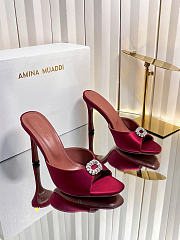 Amina Muaddi Mini Camelia Embellished Satin Mules Burgundy 10cm - 5