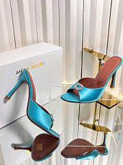 Amina Muaddi Mini Camelia Embellished Satin Mules Turquoise 10cm - 2
