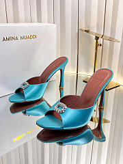 Amina Muaddi Mini Camelia Embellished Satin Mules Turquoise 10cm - 4