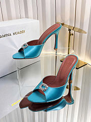 Amina Muaddi Mini Camelia Embellished Satin Mules Turquoise 10cm - 5