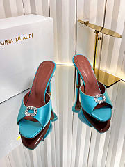 Amina Muaddi Mini Camelia Embellished Satin Mules Turquoise 10cm - 1
