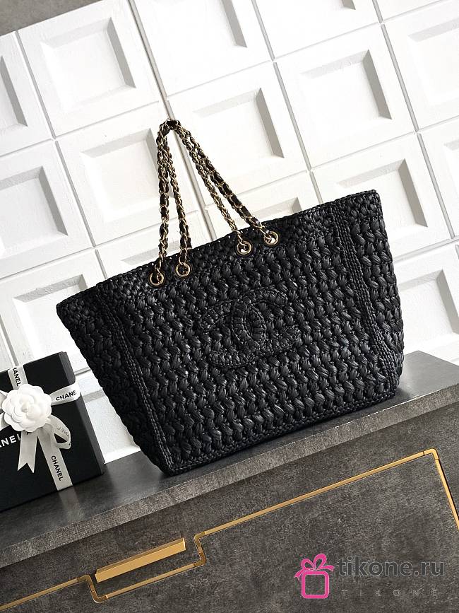 Chanel Shopping Bag Braided Raffia, Calfskin & Gold-Tone Metal Black AS6264 - 48x28x16cm - 1
