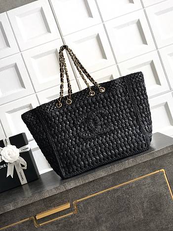 Chanel Shopping Bag Braided Raffia, Calfskin & Gold-Tone Metal Black AS6264 - 48x28x16cm