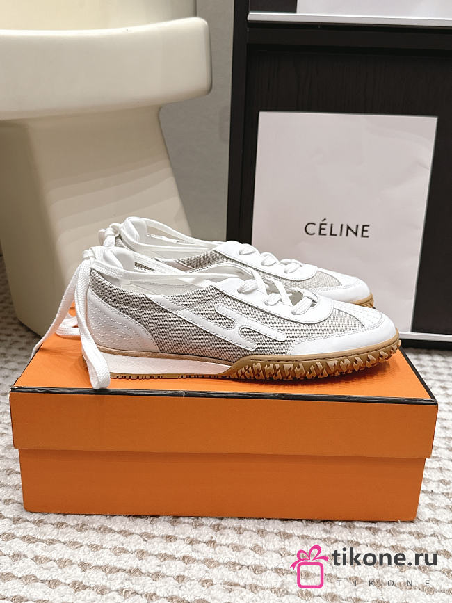 Hermes Mascot Sneaker Prunoir/Blanc Canvas and Nappa Leather H261008Z - 1