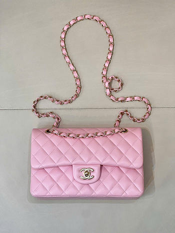 Chanel Classic Light Pink Lamskin Light Gold Hardware Bag - 15.5×25.5×6.5cm