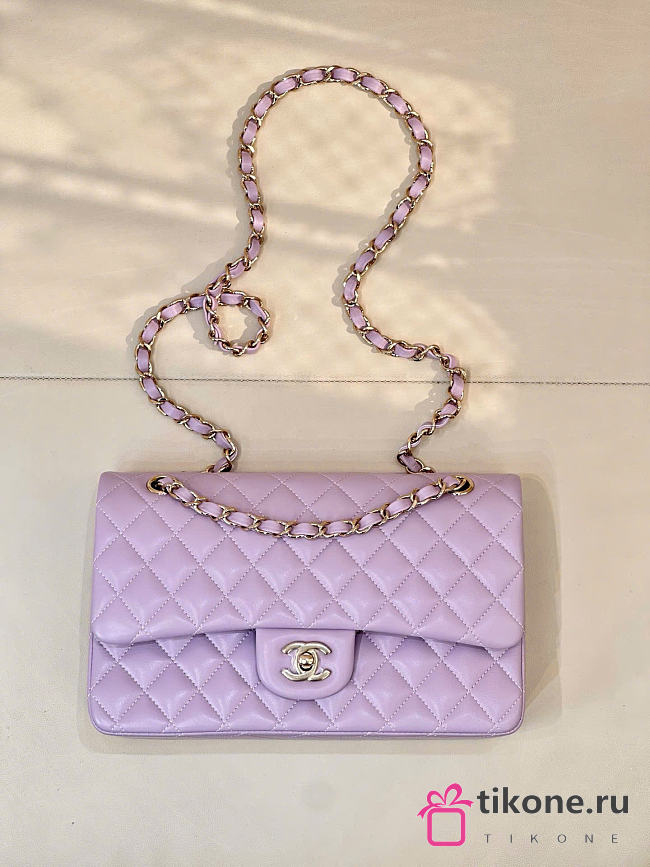 Chanel Classic Light Purple Lamskin Light Gold Hardware Bag - 15.5×25.5×6.5cm - 1