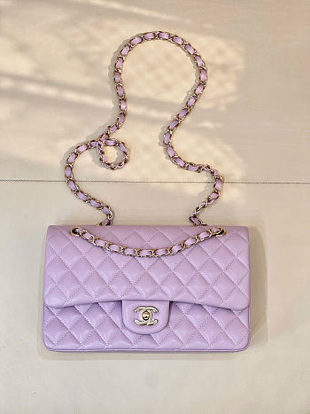 Chanel Classic Light Purple Lamskin Light Gold Hardware Bag - 15.5×25.5×6.5cm