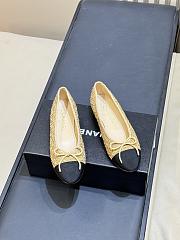 Chanel Ballet Flats Cotton Tweed & Grosgrain Gold, Beige & Black - 1