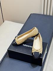 Chanel Ballet Flats Cotton Tweed & Grosgrain Gold, Beige & Black - 6