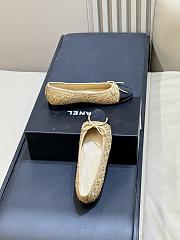 Chanel Ballet Flats Cotton Tweed & Grosgrain Gold, Beige & Black - 4