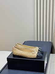Chanel Ballet Flats Cotton Tweed & Grosgrain Gold, Beige & Black - 2