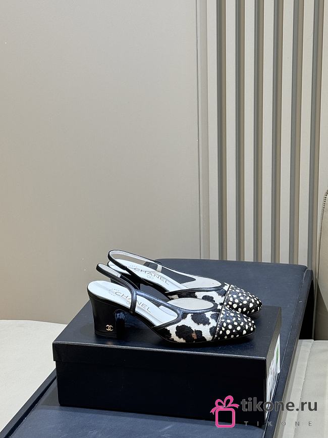 Chanel Slingbacks Calfskin & Lambskin White, Brown & Black 65mm - 1