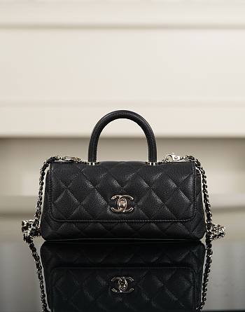 Chanel Mini Flap Bag with Top Handle Grained Calfskin & Gold-Tone Metal - 21x10x5cm