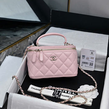 Chanel Lamskin Quited Small Top Handle Vanity Case With Chain Light Pink - 17x9.5x8cm
