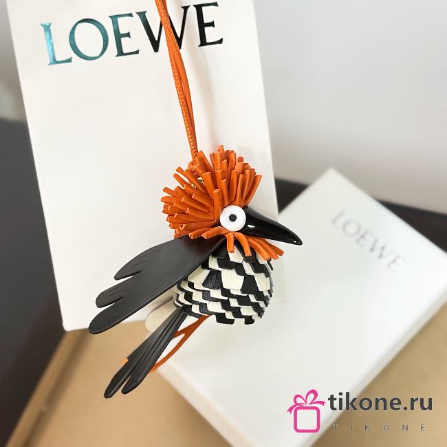 Loewe Hoopoe Bird Charm In Classic Calfskin Orange - 1