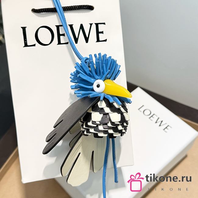 Loewe Hoopoe Bird Charm In Classic Calfskin Blue - 1