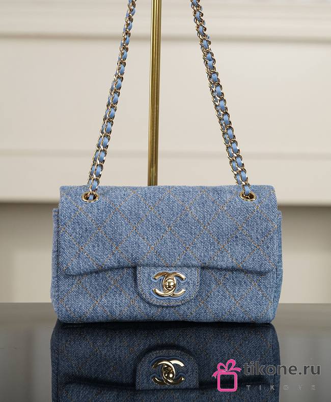 Chanel Mini Classic Handbag Denim & Gold Metal Blue & Orange - 20x12x6cm - 1