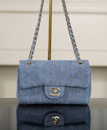 Chanel Mini Classic Handbag Denim & Gold Metal Blue & Orange - 20x12x6cm