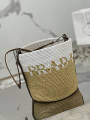 Prada Crochet And Leather Mini-Bucket Bag Tan/White 1BE063 - 23x25x20cm - 6
