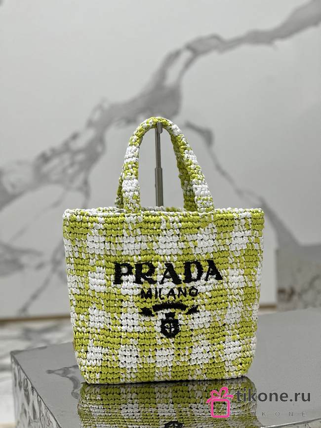 Prada Crochet Raffia Small Logo Tote Green/White 1BG422 - 24x24x8cm - 1