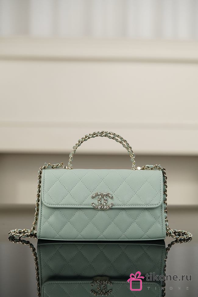 Chanel Flap Phone Hordel With Chain Grained Shiny Calfskin Gold-Tone Metal Light Green - 20x11x5.5cm - 1