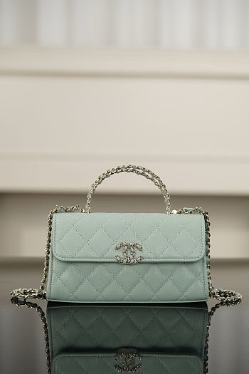 Chanel Flap Phone Hordel With Chain Grained Shiny Calfskin Gold-Tone Metal Light Green - 20x11x5.5cm